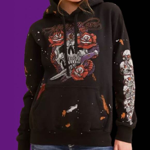 Affliction Oversize Black Label  Grease Mob Hooded Sweatshirt Size M-L - Picture 2 of 6